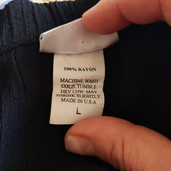 Eileen Fisher Large Black Crinkle Rayon Maxi Skirt Elastic Waist USA Made - Picture 6 of 9